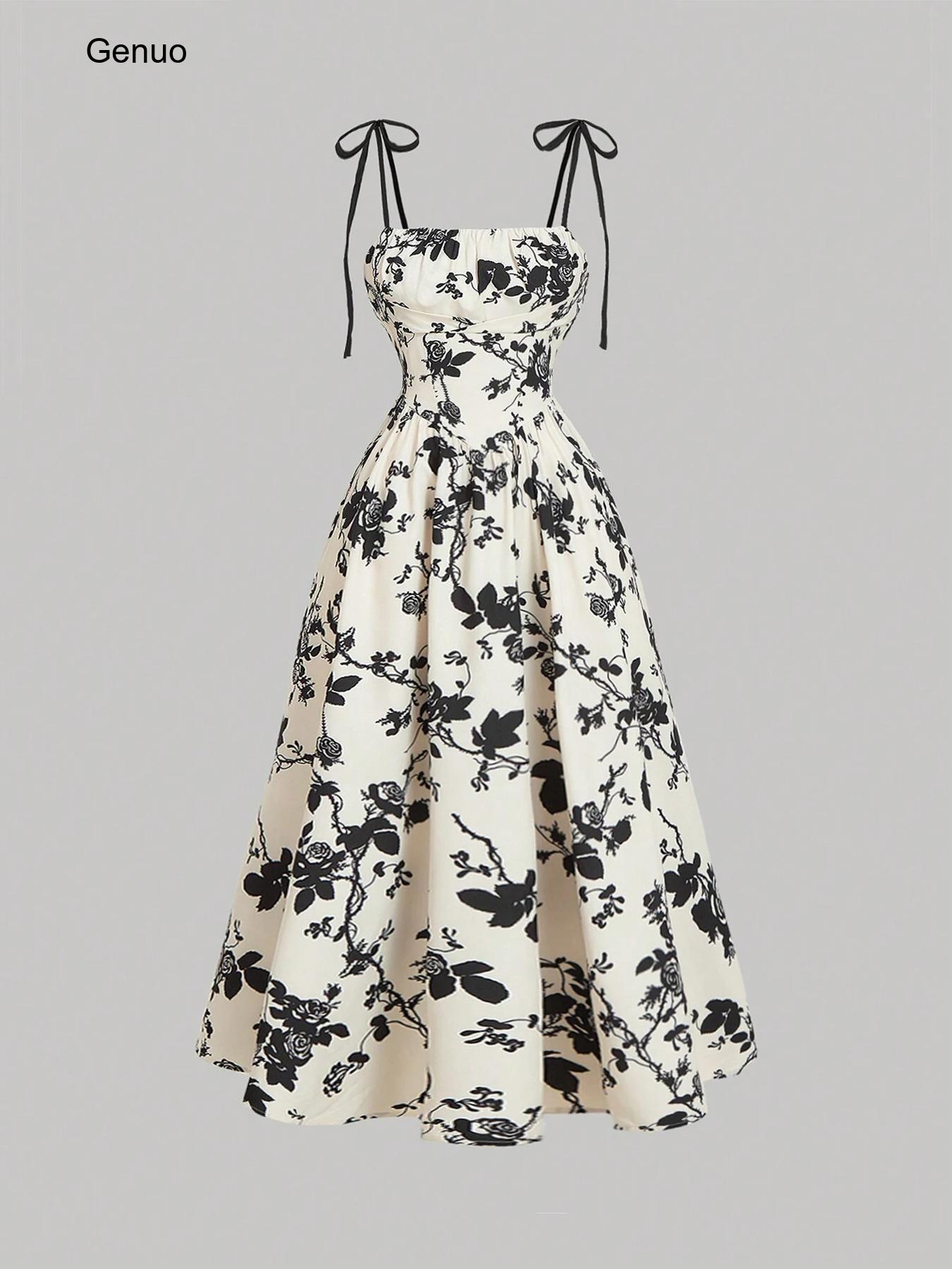 Sundress Midi Floral - 2026 Floral Print Tie Strap Midi