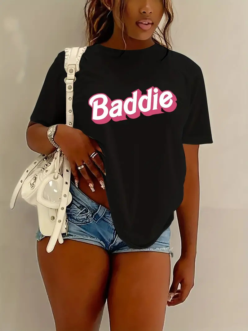 Baddie Print Crew Neck T-shirt - đánh giá và giá Summer Clothing Drop