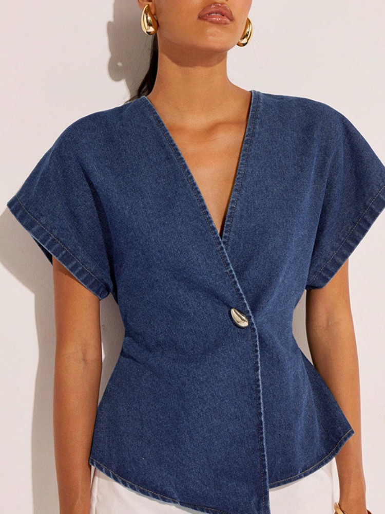 2026Women Dark Blue Denim Blou - đánh giá và giá Summer Clothing Wraps