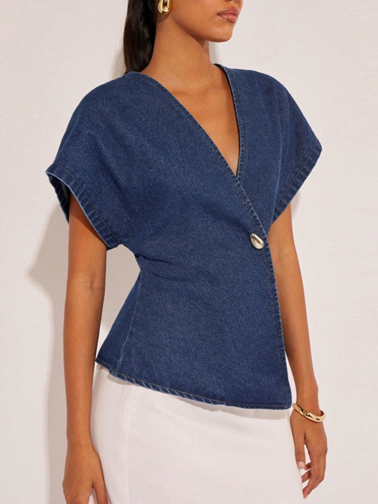 2026Women Dark Blue Denim Blou - đánh giá và giá Summer Clothing Wraps