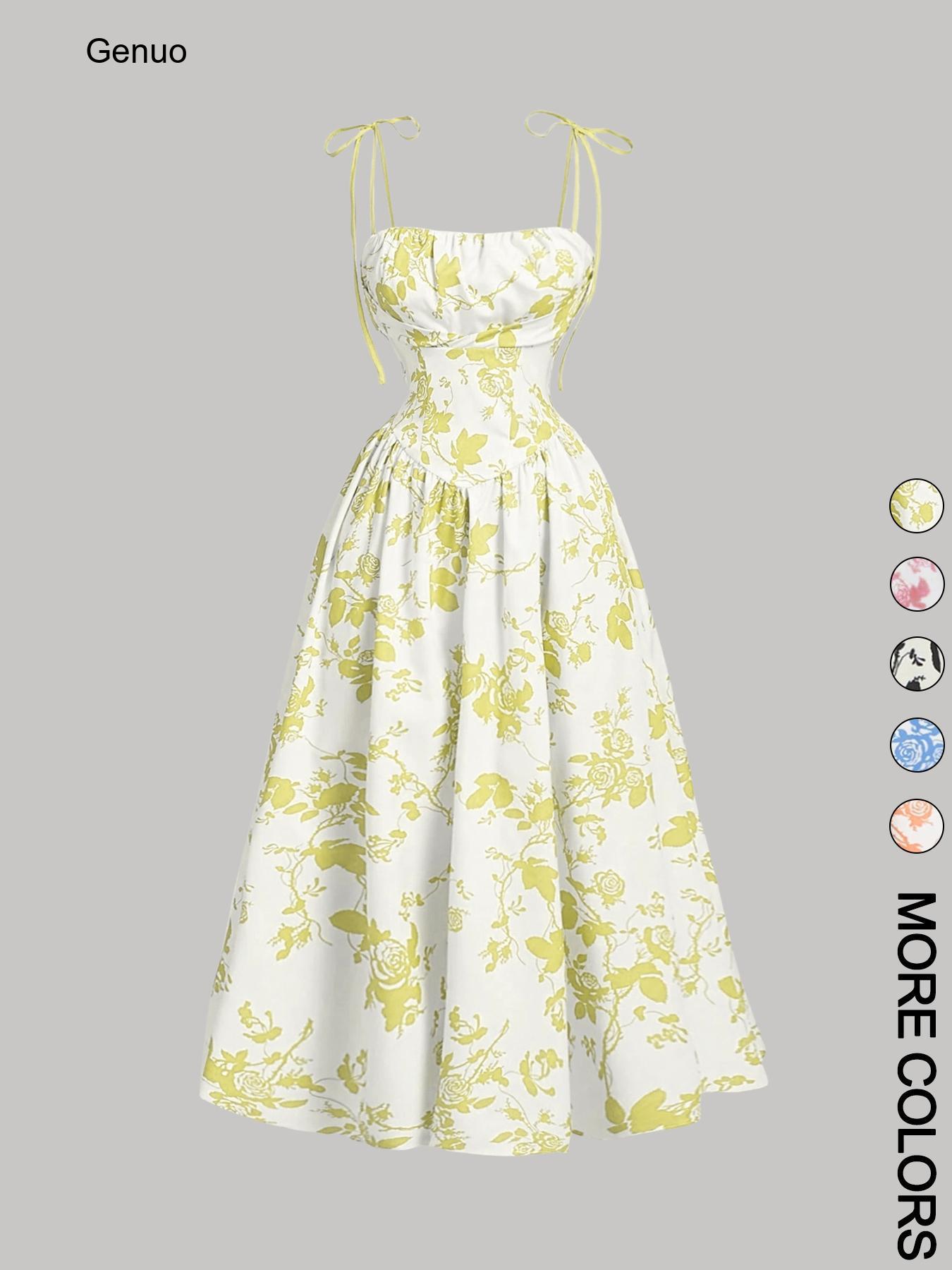 2026 Floral Print Tie Strap Mi - đánh giá và giá Sundress Midi Floral
