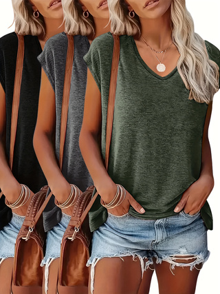 3-Pack of Solid Color V-Neck C - đánh giá và giá Summer Clothing Drop