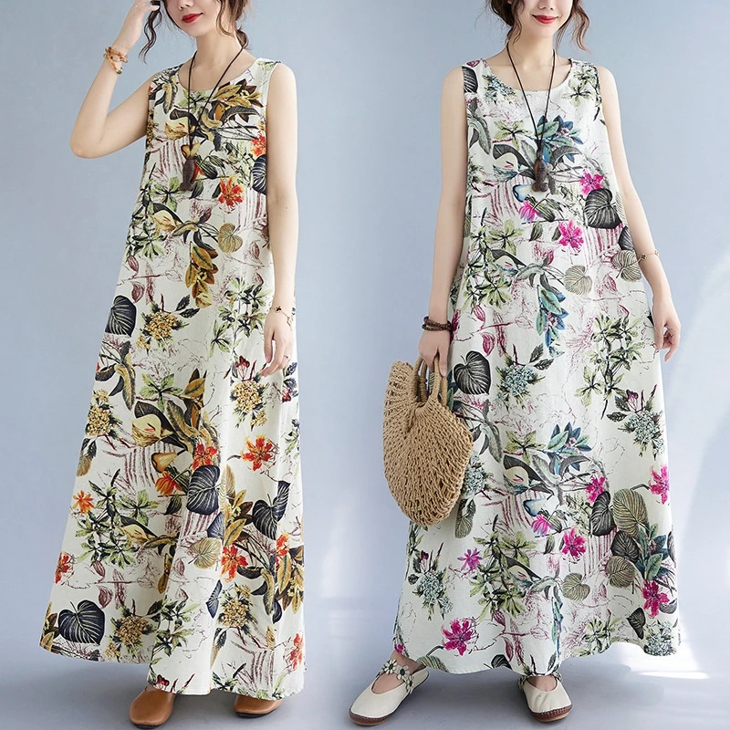 Summer Floral Print Cotton Lin - đánh giá và giá Sundress Midi Floral