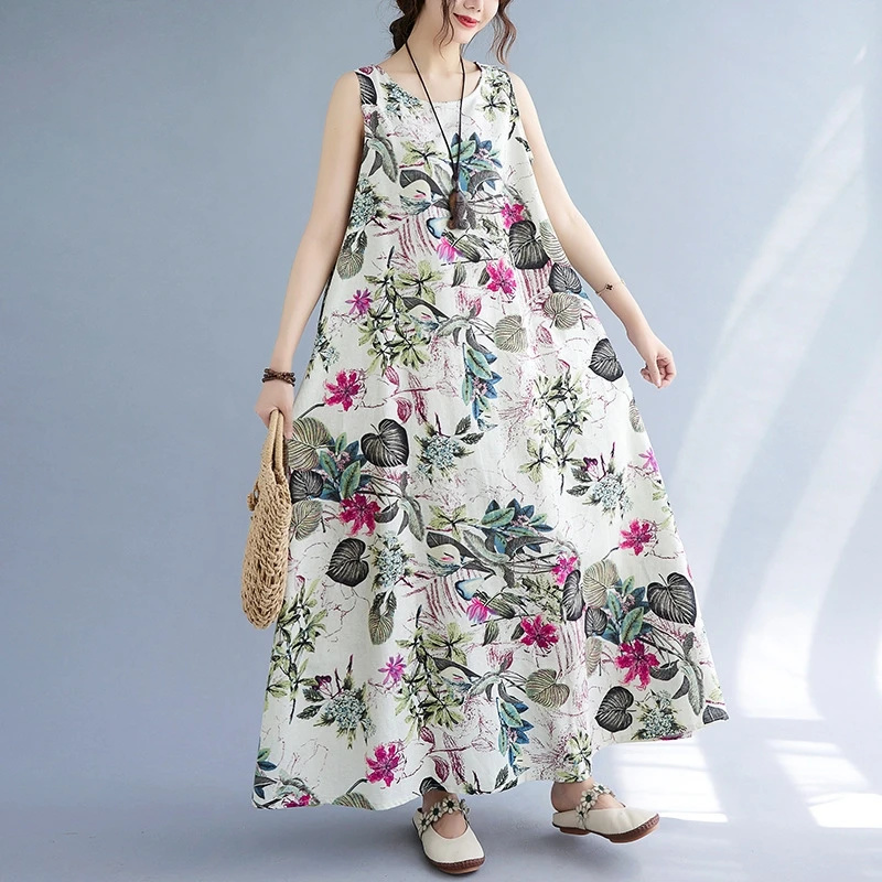 Summer Floral Print Cotton Lin - đánh giá và giá Sundress Midi Floral
