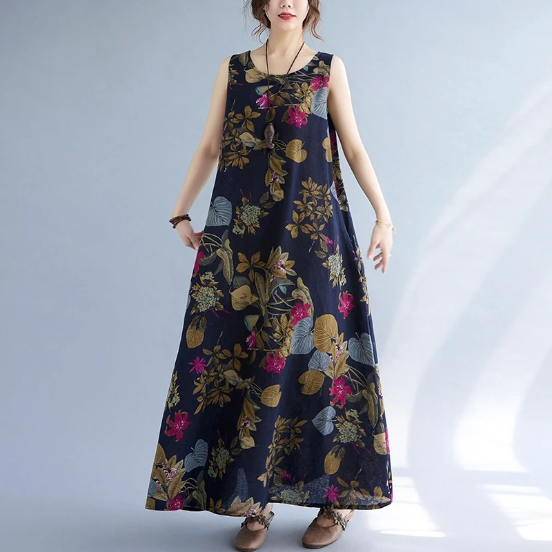 Summer Floral Print Cotton Lin - đánh giá và giá Sundress Midi Floral