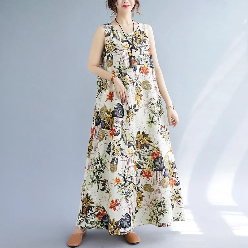 Summer Floral Print Cotton Lin - đánh giá và giá Sundress Midi Floral