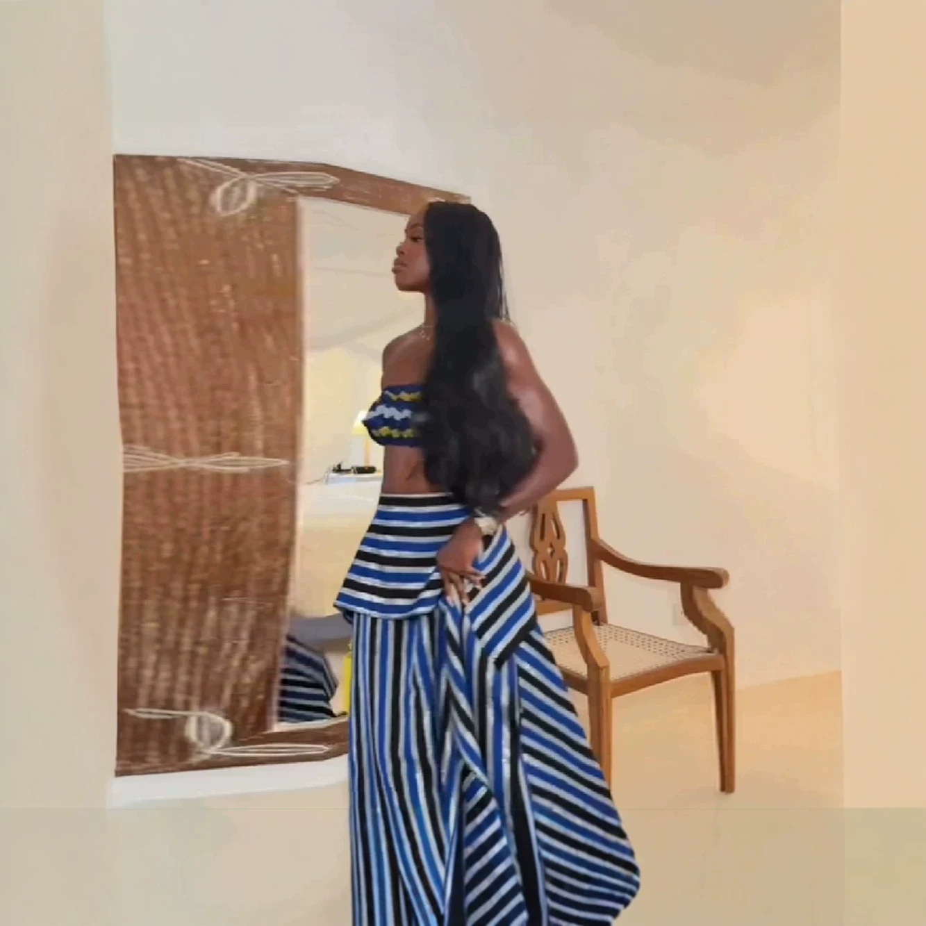 Wind-striped Strapless Dress S - đánh giá và giá Summer Clothing Women Sale