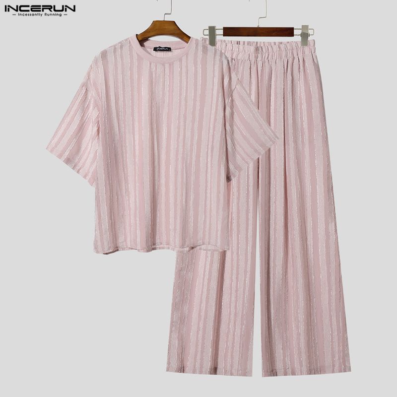 INCERUN Men's Sets Striped See - đánh giá và giá Summer Clothing Men Fashion