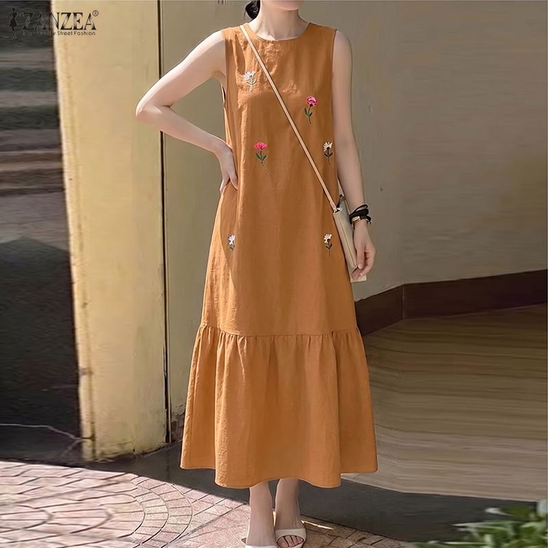 Women Casual O Neck Sleeveless - đánh giá và giá Sundress Midi Floral