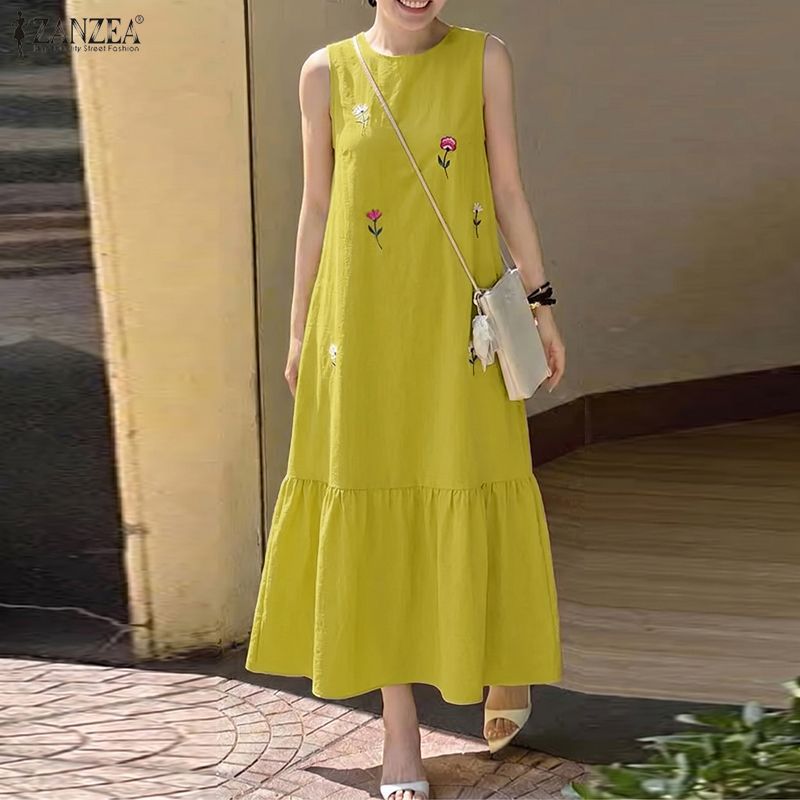 Women Casual O Neck Sleeveless - đánh giá và giá Sundress Midi Floral