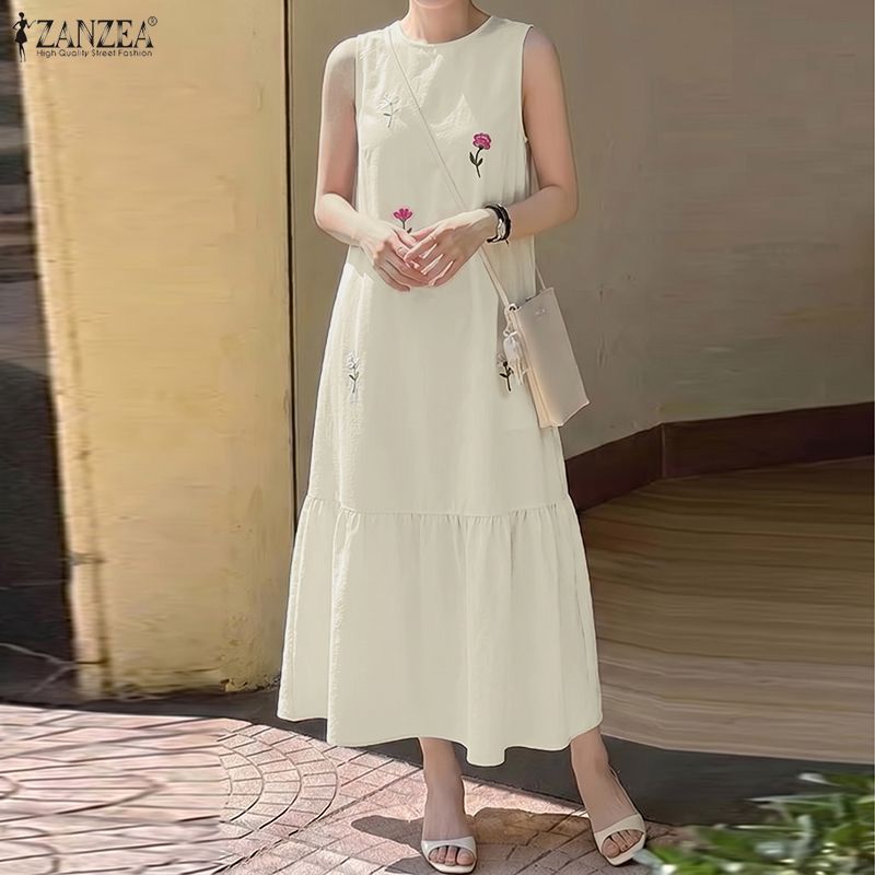 Women Casual O Neck Sleeveless - đánh giá và giá Sundress Midi Floral