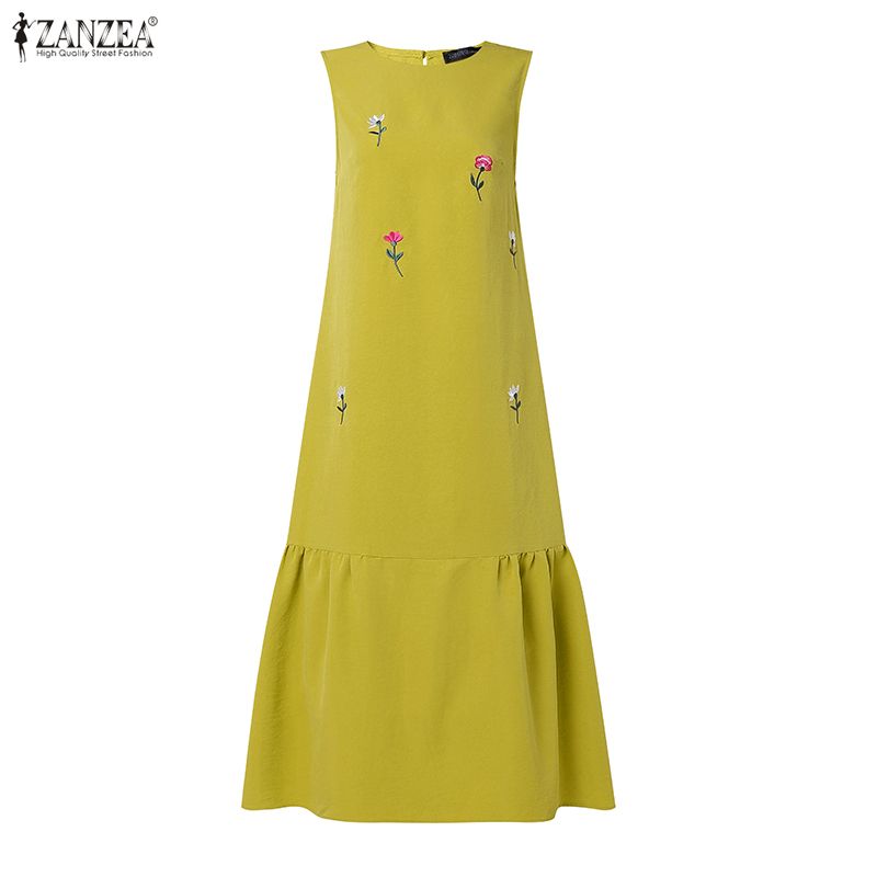 Women Casual O Neck Sleeveless - đánh giá và giá Sundress Midi Floral
