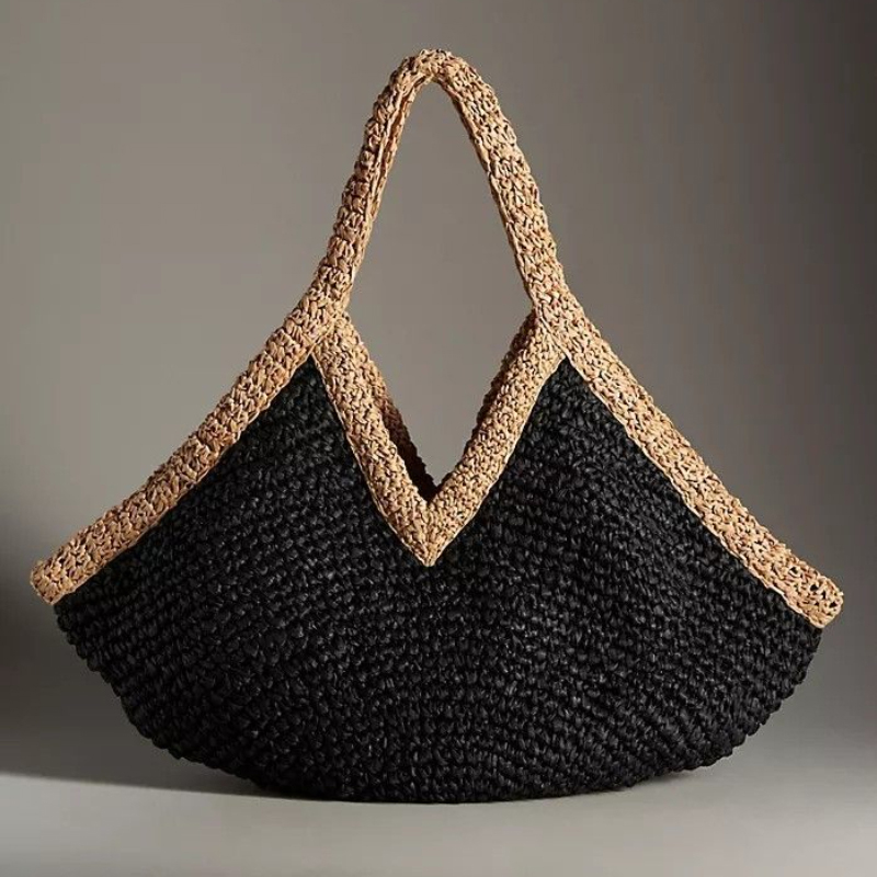Colorblock Straw Woven Tote Ba - đánh giá và giá Beach Bag Straw